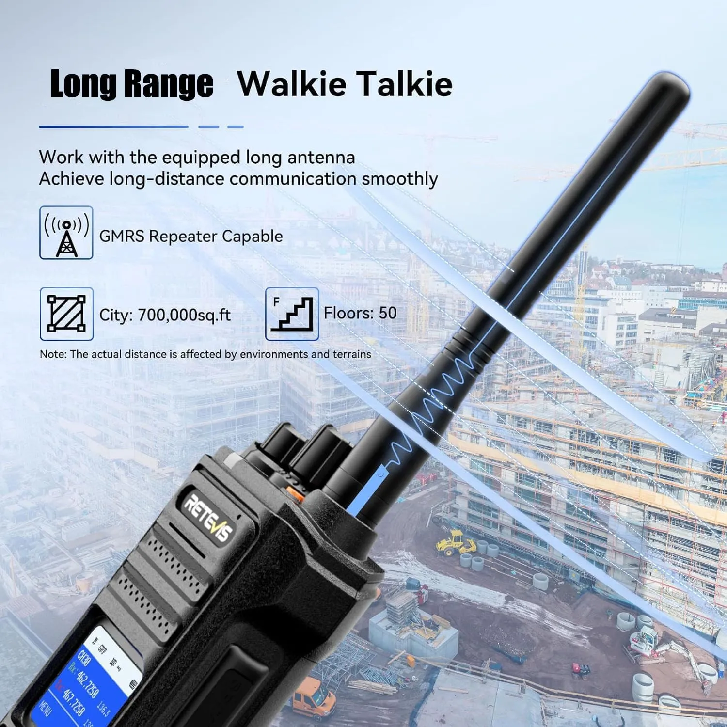 Retevis NR30S Professional Two Way Radio Long Range,Heavy Duty Walkie Talkies Waterproof IP67,Group Call,High Output,2800mAh Full-Shift,NOAA,GMRS Handheld Radio for Construction Security Team(6 Pack)
