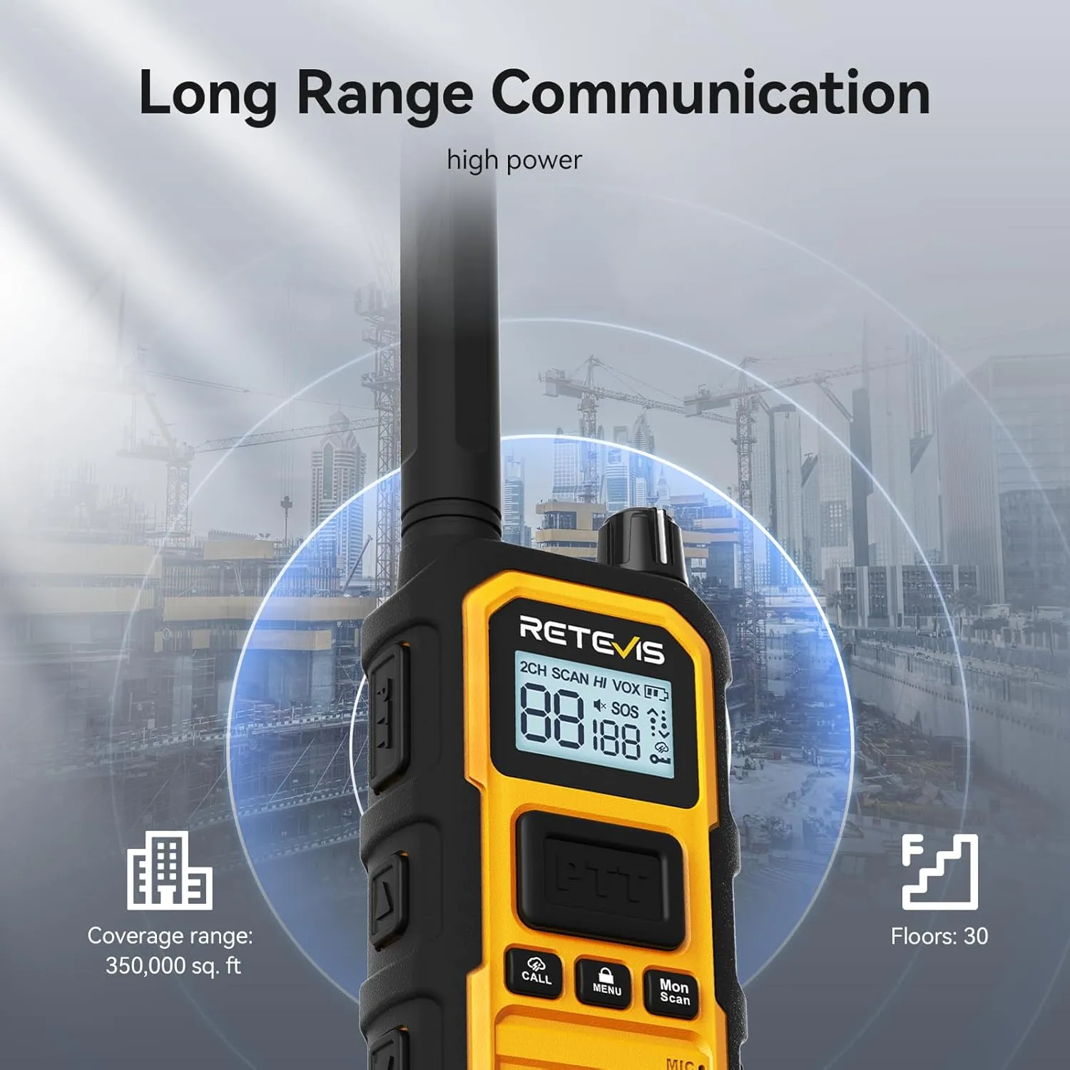 Retevis RB48 Plus Walkie Talkies Long Range, Heavy Duty Rechargeable Two Way Radios, IP67 Waterproof, Shock Resistant, Group Call, VOX(6 Pack with Gang Charger)