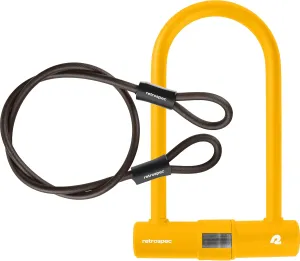 Retrospec Lookout U-Lock Bike Lock with 4Ft Security Cable, Heavy Duty Anti-Theft Bicycle Lock with 14mm Shackle, Pick Resistant & Secure Anti-Rotation Design