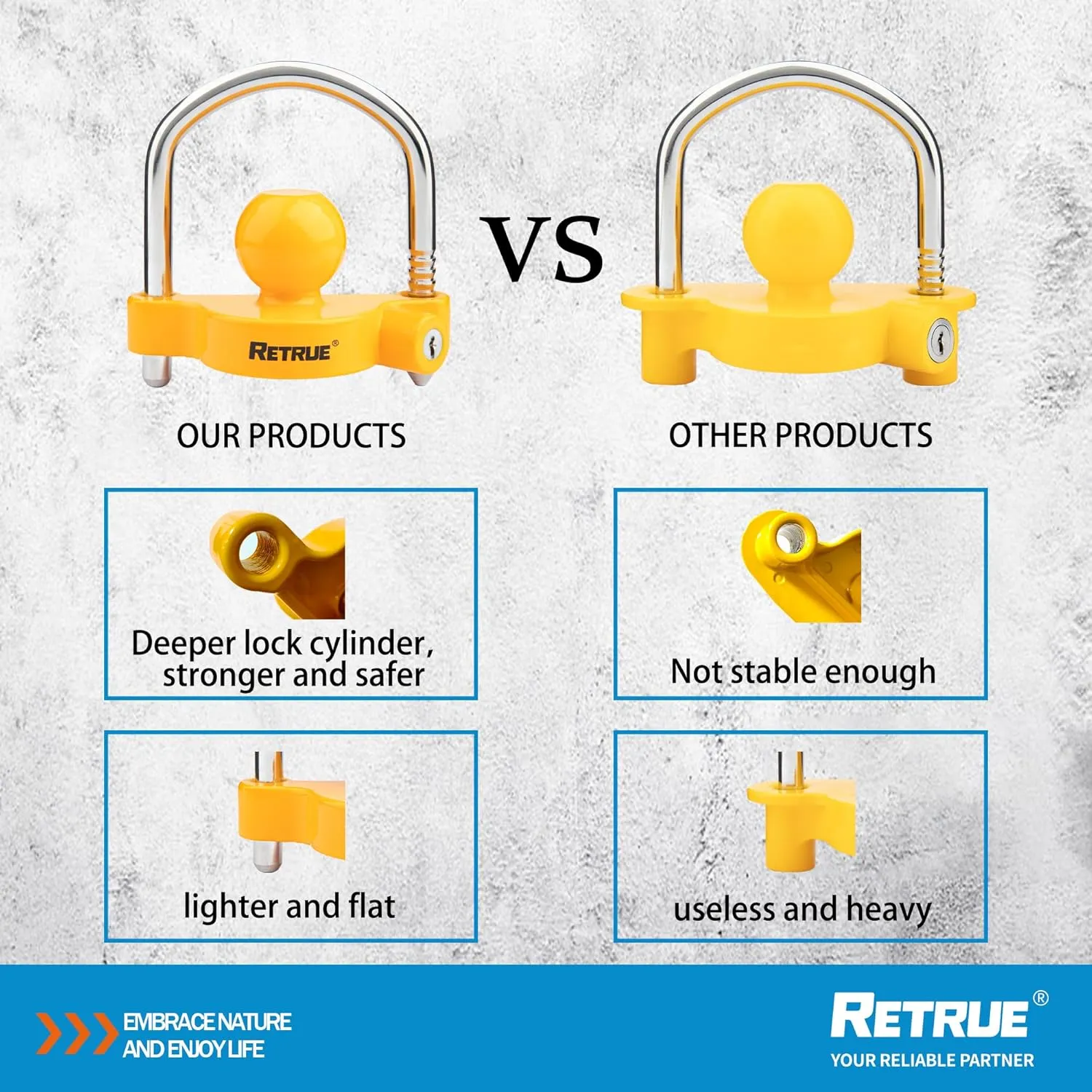 RETRUE Universal Coupler Lock Trailer Locks Ball Hitch Trailer Hitch Lock Adjustable Security Heavy-Duty Steel Fits 1-7/8 Inch, 2 Inch, 2-5/16 Inch Couplers (Pack of 2)
