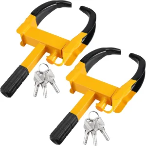 Riakrum 2 Pieces Wheel Clamp Lock Anti Theft Trailer Hitch Lock with 6 Keys Wheel Heavy Duty Security for Trailers Car SUV Boat Motorcycle