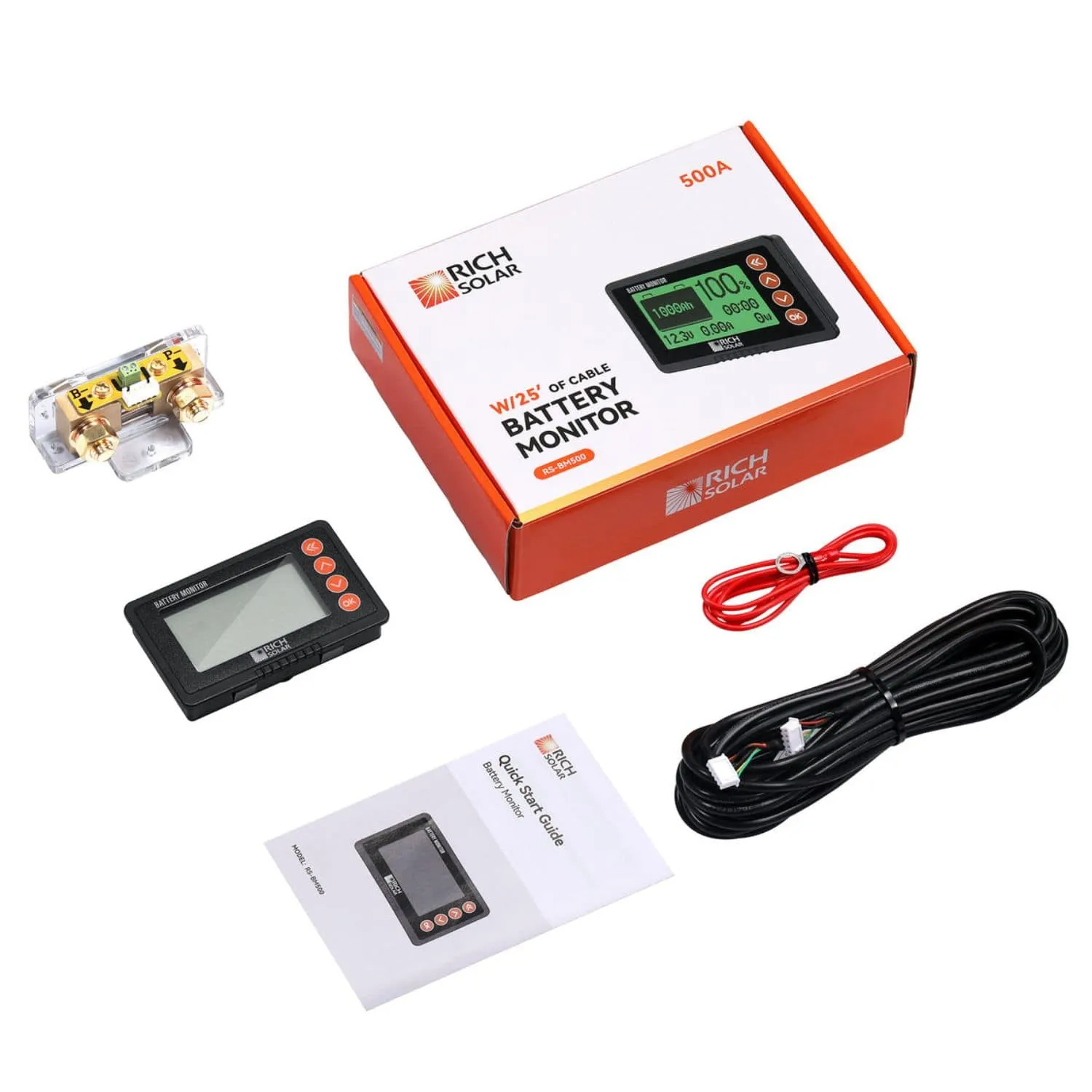 Rich Solar 500 Amp Battery Monitor With Shunt | 8~120V 500A Battery Monitor | Accurate Battery Status Monitor