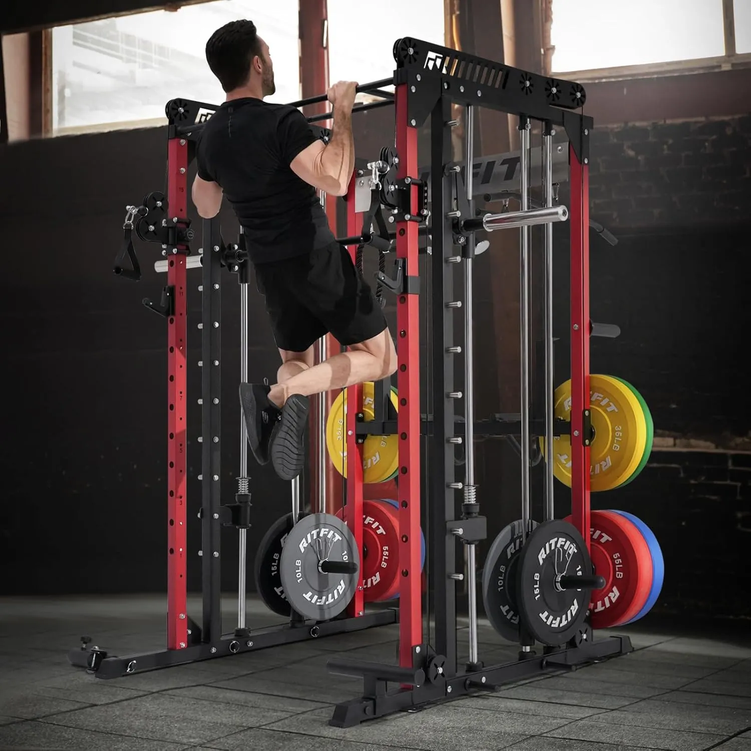 RitFit M1 & M1 Pro Smith Machine Weight Stack Set with Cable Crossover System, Multi-Function Squat Rack Power Cage for Home Gym, Power Rack and Packages