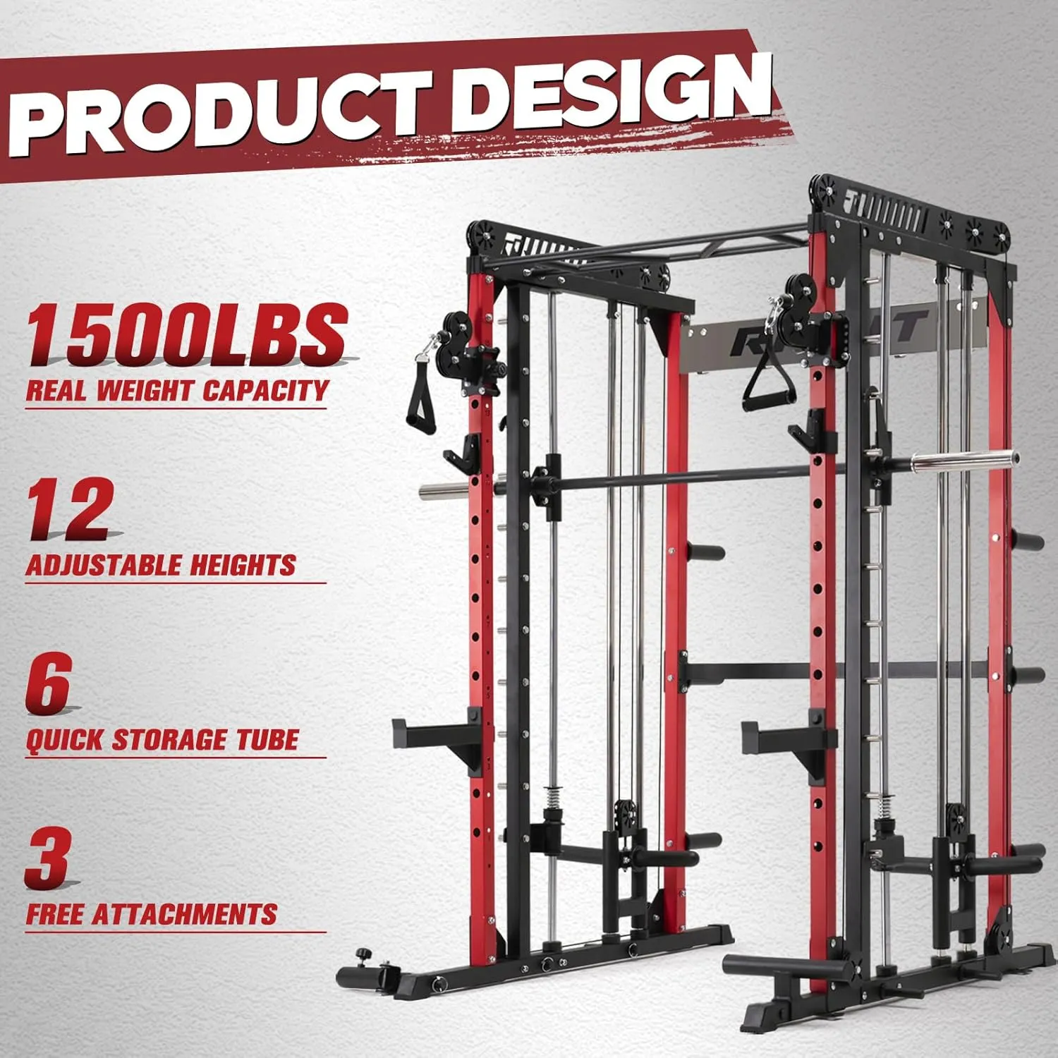 RitFit M1 & M1 Pro Smith Machine Weight Stack Set with Cable Crossover System, Multi-Function Squat Rack Power Cage for Home Gym, Power Rack and Packages