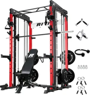 RitFit M1 & M1 Pro Smith Machine Weight Stack Set with Cable Crossover System, Multi-Function Squat Rack Power Cage for Home Gym, Power Rack and Packages