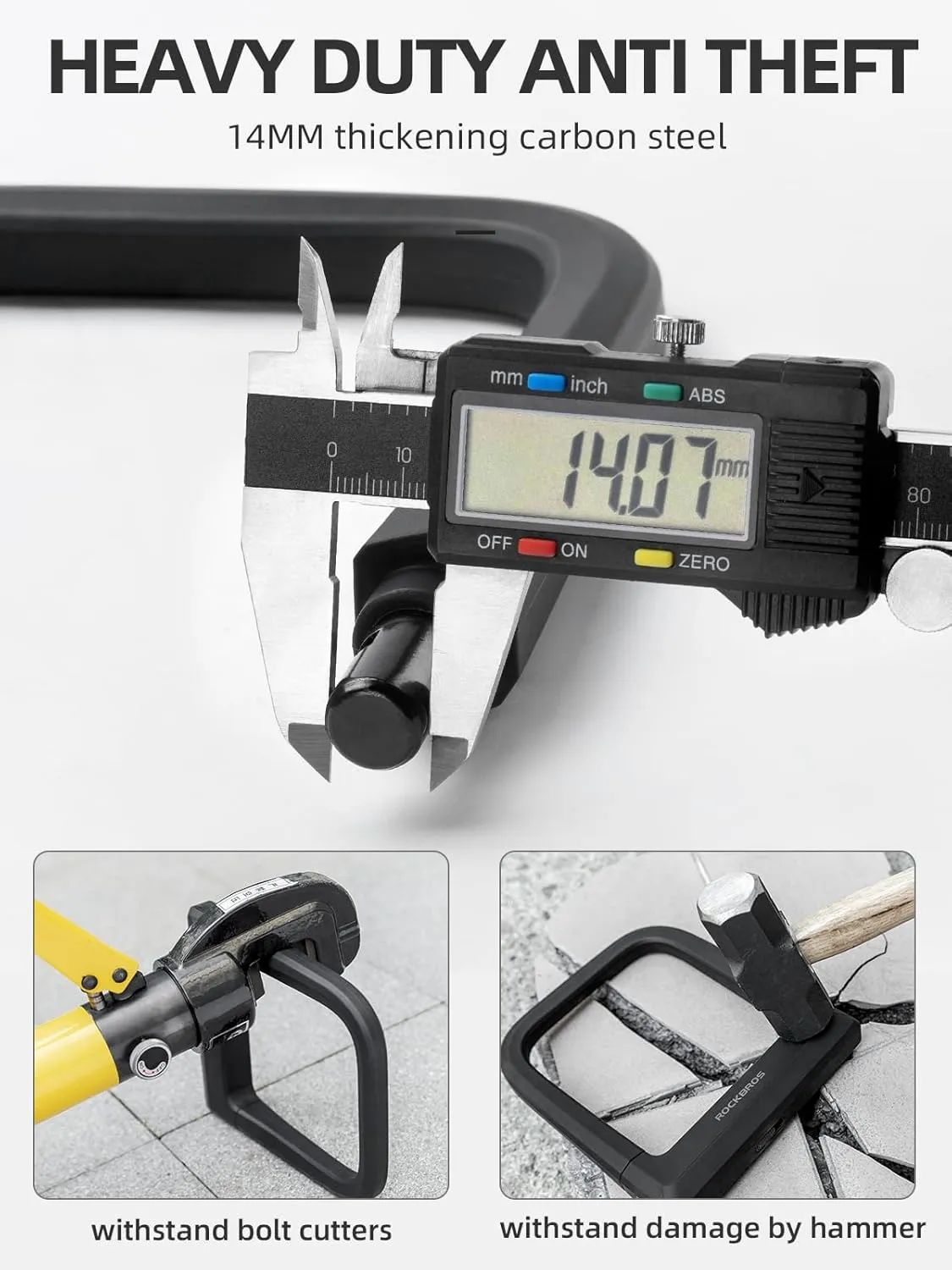 ROCKBROS Bike U Lock Heavy Duty Anti Theft Carbon Steel Bicycle Lock Suitable for Road, Mountain, and Scooter Bikes