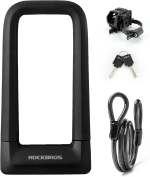 ROCKBROS Heavy Duty Anti Theft Bike U Lock with Cable Silicone Cover (Max 22.5MM   1.2M/4Ft Steel Cable   Mounting Bracket)