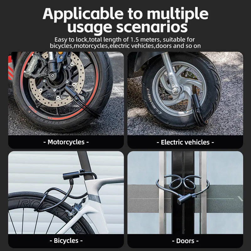 ROCKBROS Steel Cable Bike Lock - Anti-theft, Portable, Waterproof