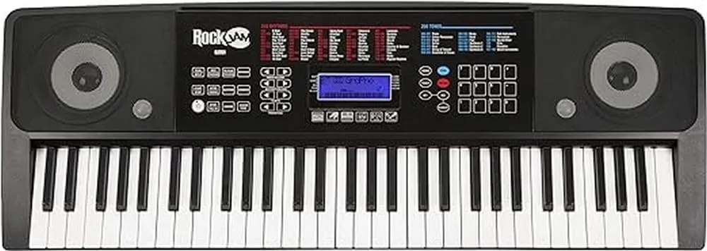RockJam 61 Key Touch Display Keyboard Piano Kit with Digital Piano Bench, Electric Piano Stand, Headphones Piano Note Stickers, Sustain Pedal & Simply Piano Lessons