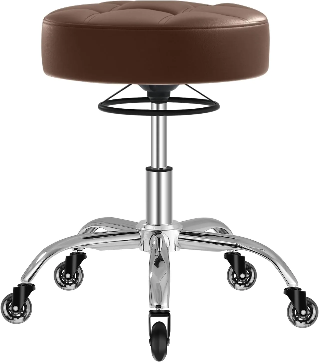 Rolling Stool Heavy Duty 400lb: Super Soft Seat Cushion,360° Swive,Height Adjustability,No Squeaky Noises,No Tip Over,New Upgraded Stool Salon Stool Chair, Tattoo Facial Massage Spa Medical (Brown)