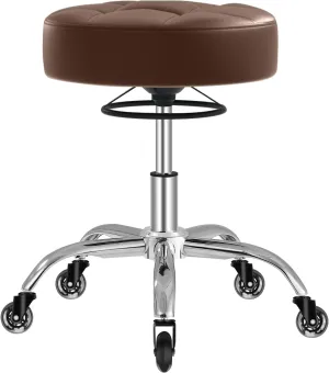 Rolling Stool Heavy Duty 400lb: Super Soft Seat Cushion,360° Swive,Height Adjustability,No Squeaky Noises,No Tip Over,New Upgraded Stool Salon Stool Chair, Tattoo Facial Massage Spa Medical (Brown)