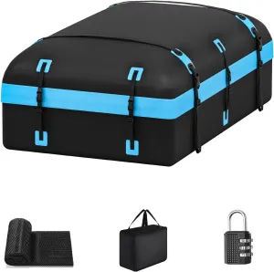 Rooftop Cargo Carrier Bag, 30 Cubic Feet Soft-Shell Waterproof Car Roof Luggage Bag, Include Reinforced Straps, Door Hooks, Anti-Slip Mat, Luggage Lock(Blue)