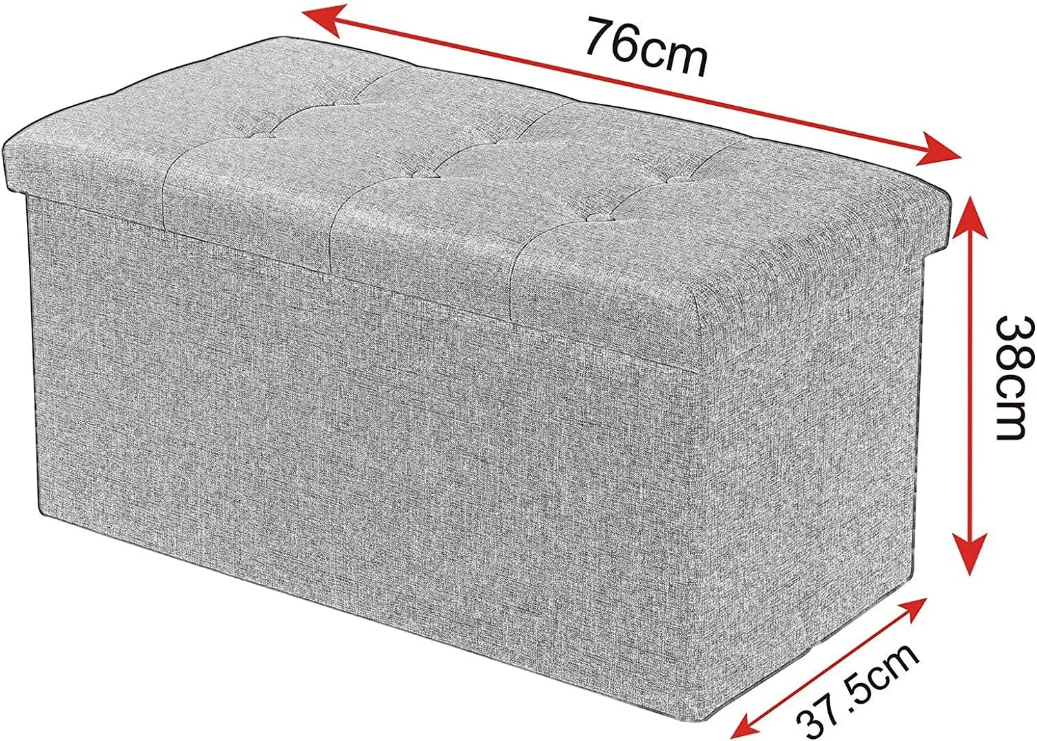 Rootz Foldable Storage Stool with Lid - Linen Ottoman - Large Capacity - Space Saving - Comfortable Seat - 76cm x 38cm x 37.5cm