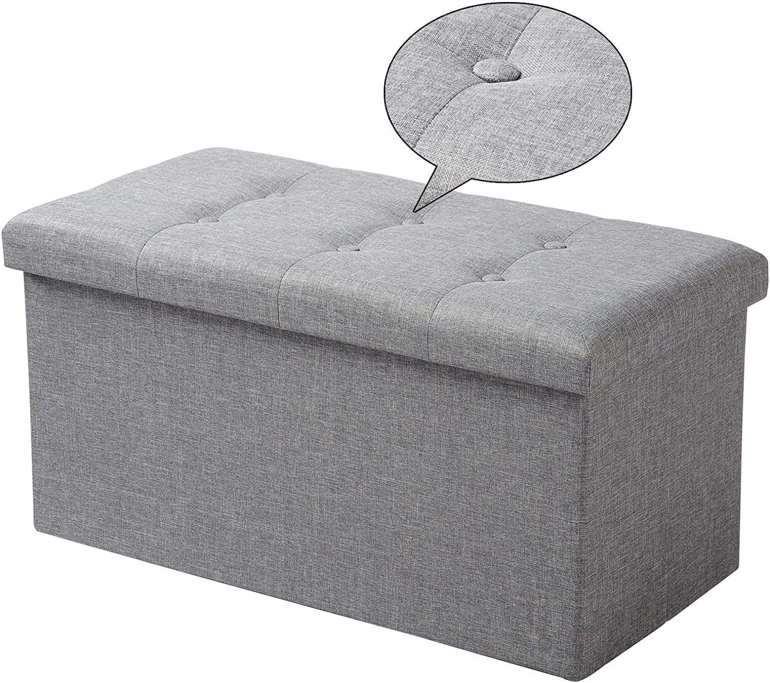 Rootz Foldable Storage Stool with Lid - Linen Ottoman - Large Capacity - Space Saving - Comfortable Seat - 76cm x 38cm x 37.5cm