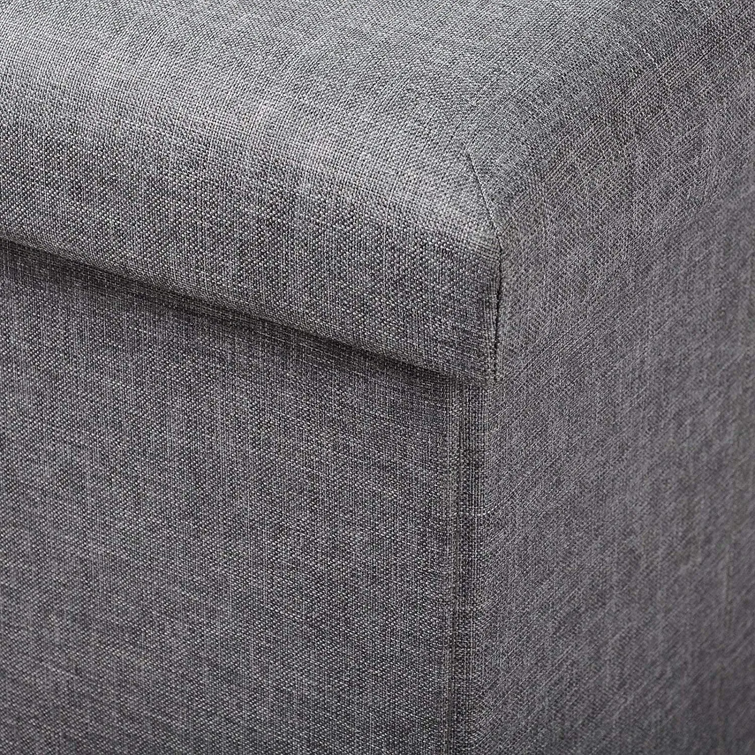 Rootz Foldable Storage Stool with Lid - Linen Ottoman - Large Capacity - Space Saving - Comfortable Seat - 76cm x 38cm x 37.5cm