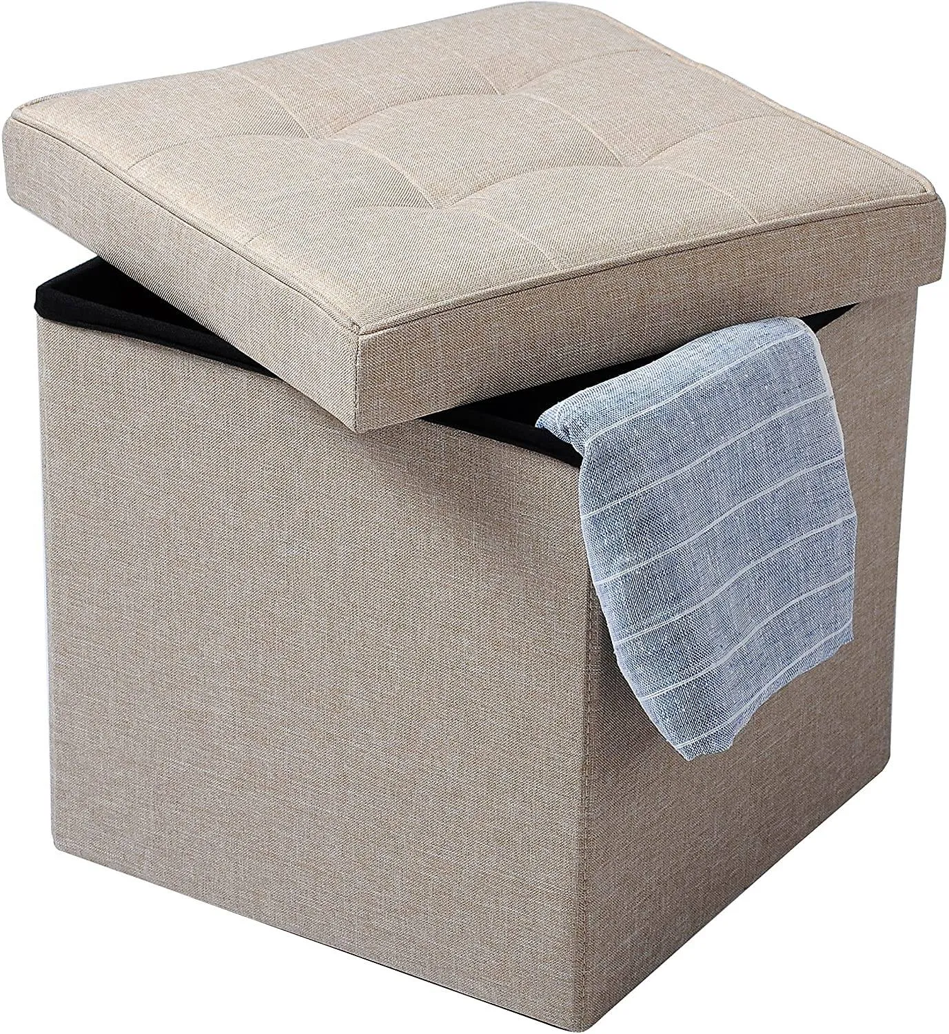 Rootz Foldable Storage Stools - Ottoman Stools - Space-Saving Furniture - Linen Material - 37.5cm x 37.5cm x 38cm