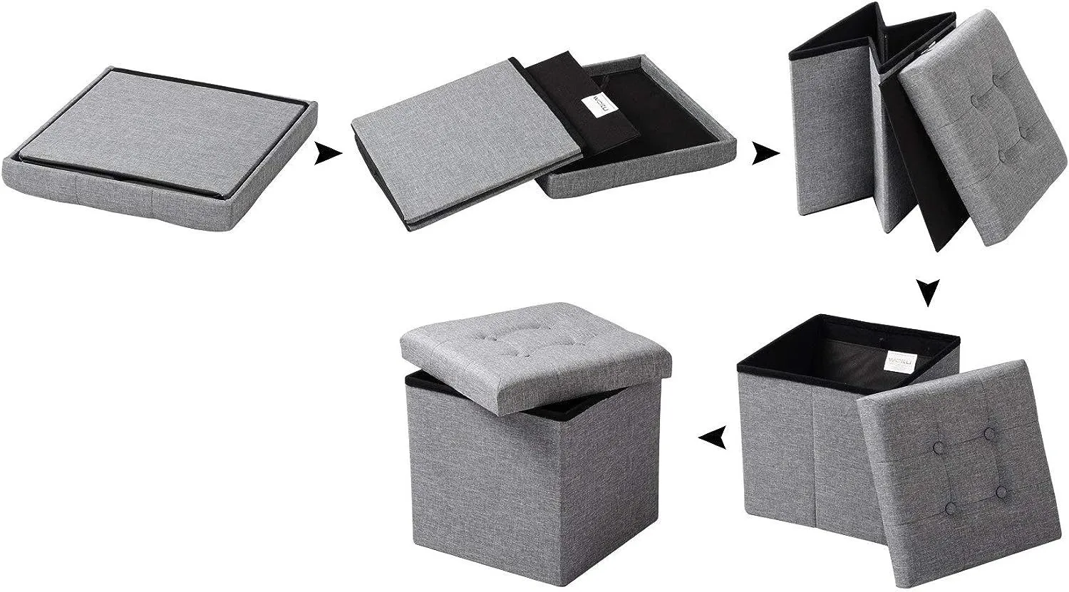 Rootz Folding Storage Stool - Ottoman Bench - Space Saving Seat - MDF (E1) - 37.5cm x 38cm x 37.5cm - Breathable Linen Cover
