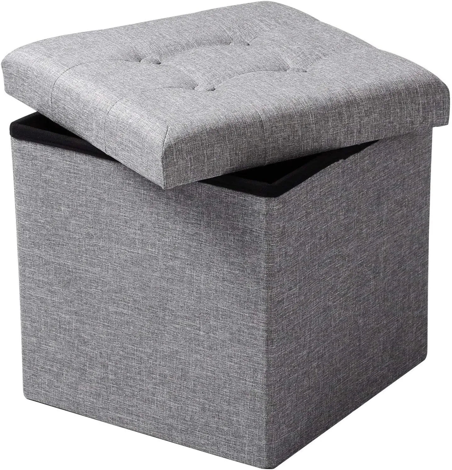 Rootz Folding Storage Stool - Ottoman Bench - Space Saving Seat - MDF (E1) - 37.5cm x 38cm x 37.5cm - Breathable Linen Cover