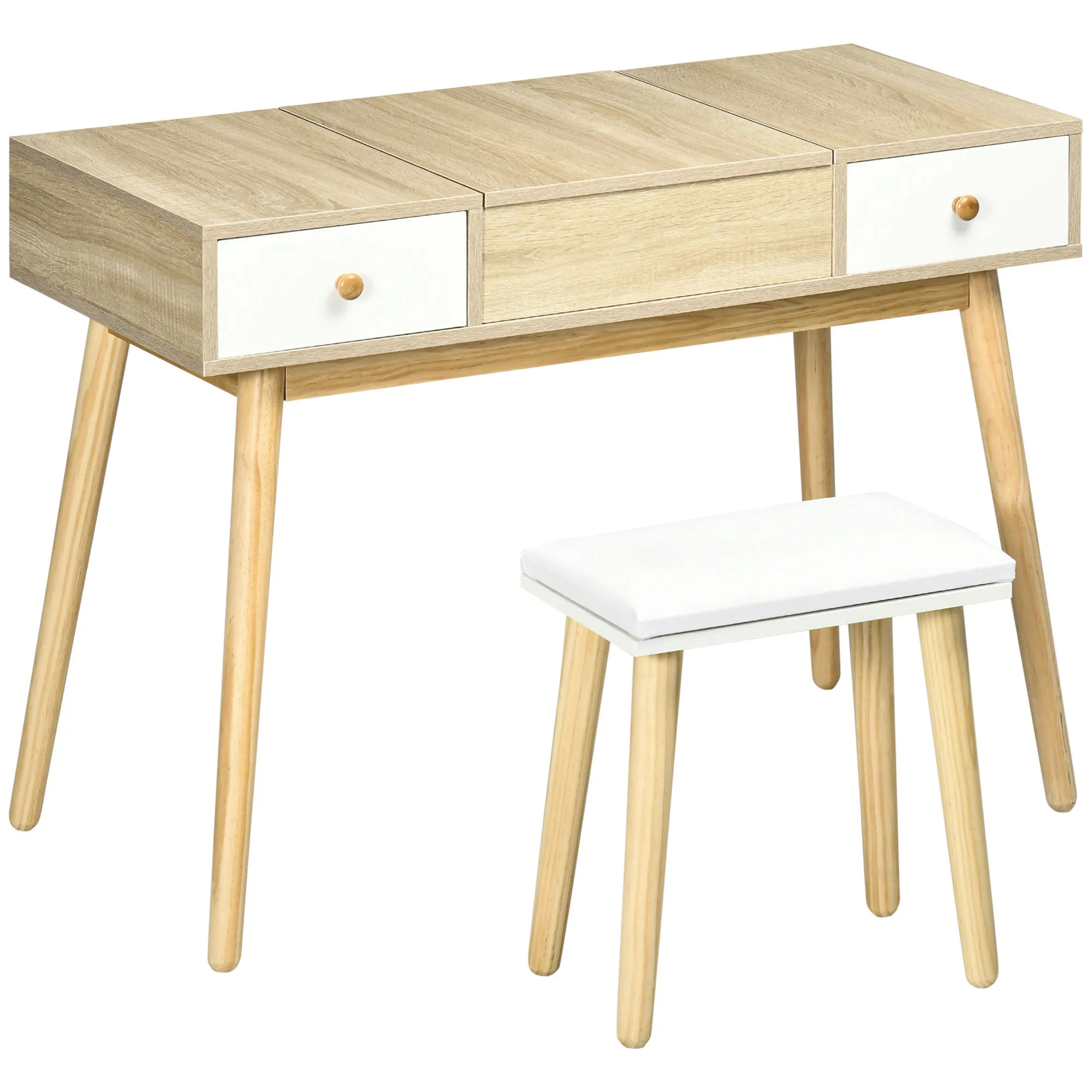 Rootz Hairdresser Set with Stool - Foldable Mirror - Scandinavian Design - Versatile Use - 100cm x 45cm x 118cm