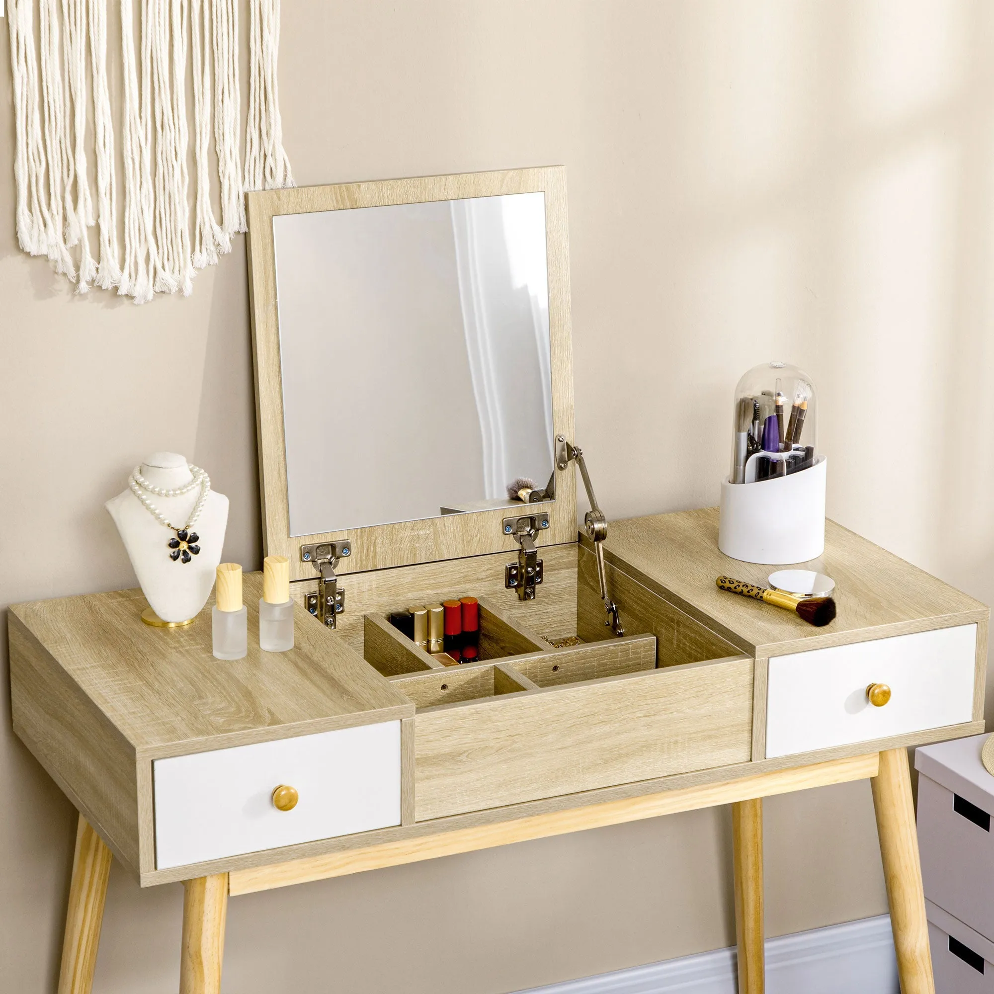 Rootz Hairdresser Set with Stool - Foldable Mirror - Scandinavian Design - Versatile Use - 100cm x 45cm x 118cm
