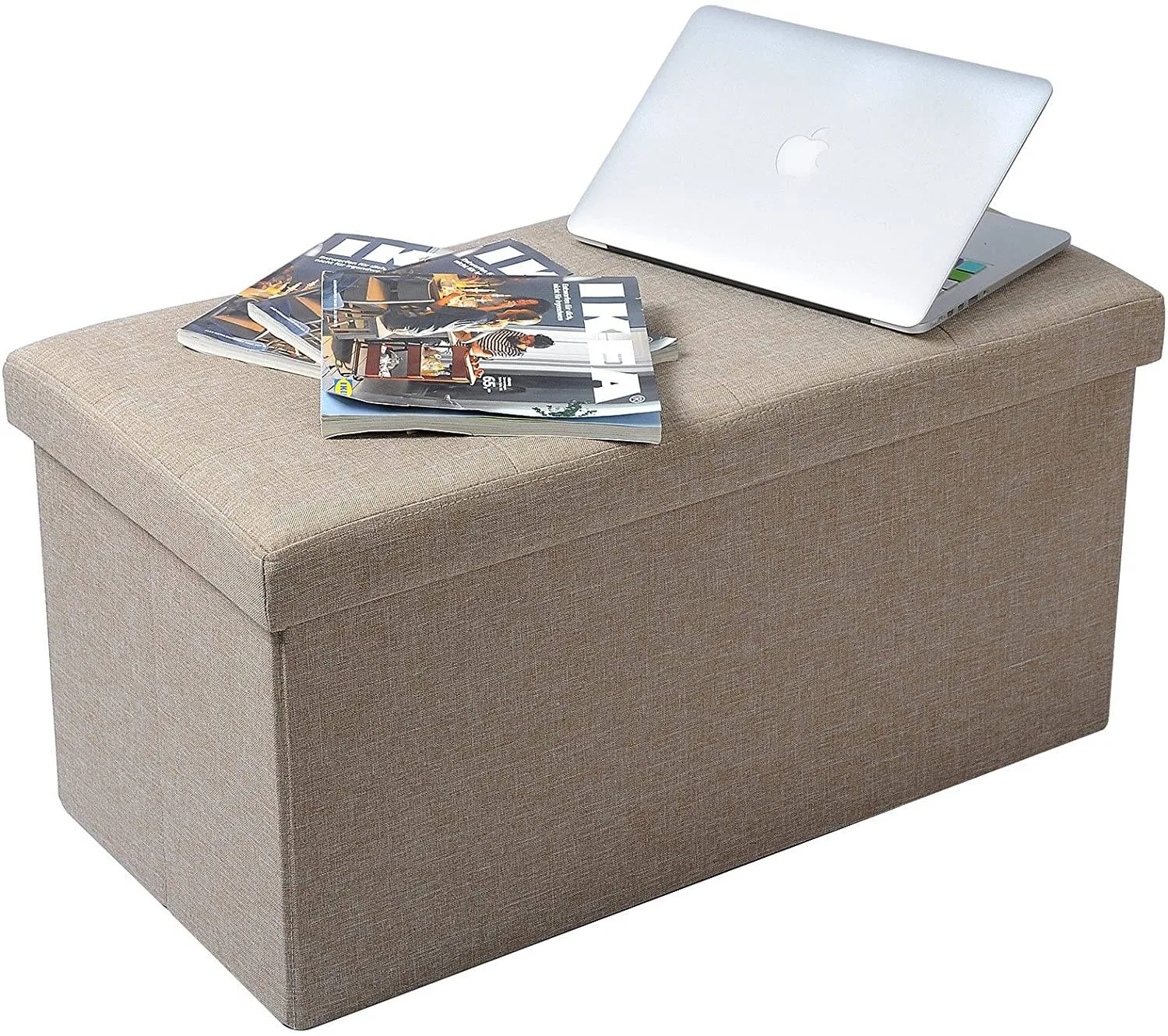 Rootz Storage Stool - Foldable Seat Chest - Large Capacity - Linen Fabric - 76cm x 38cm x 37.5cm - Shoe Bench - Bed Bench