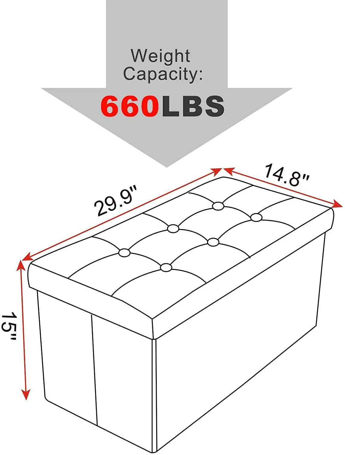 Rootz Storage Stool - Foldable Seat Chest - Large Capacity - Linen Fabric - 76cm x 38cm x 37.5cm - Shoe Bench - Bed Bench