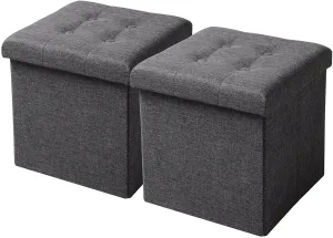 Rootz Storage Stool - Folding Bench - Ottoman - MDF & Linen - 38L Storage - Breathable Cover - 37.5cm x 38cm x 37.5cm