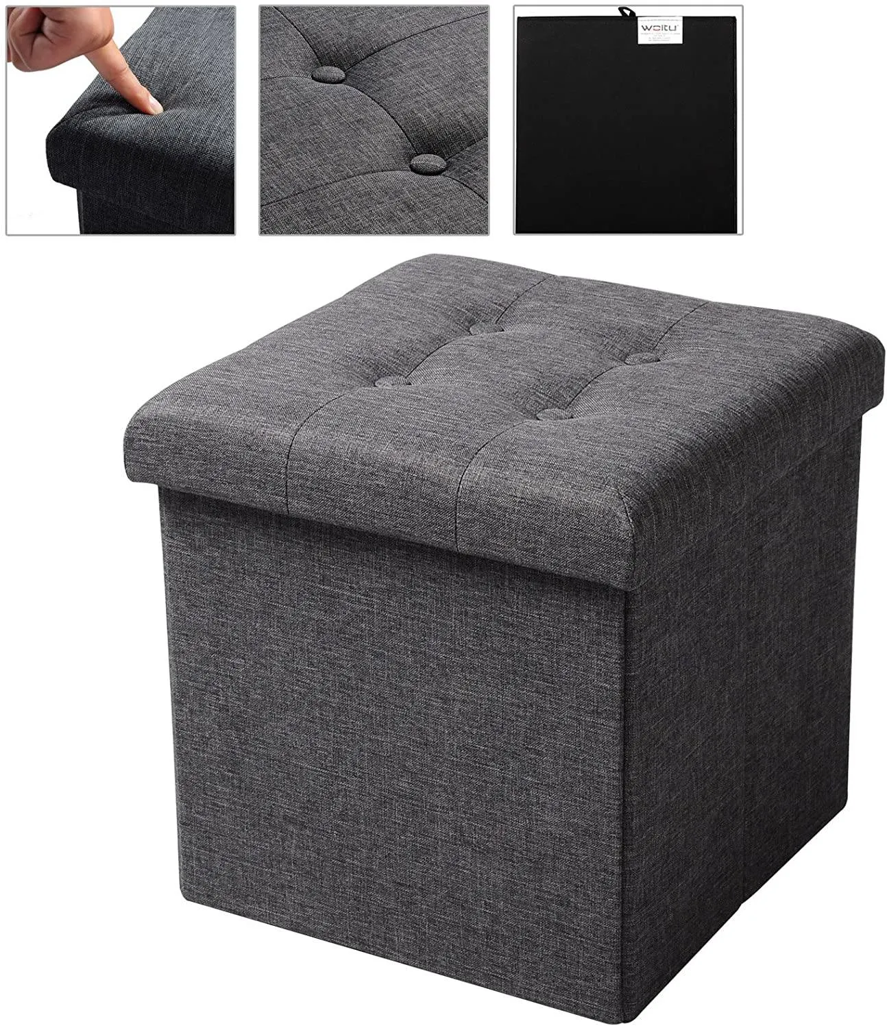Rootz Storage Stool - Folding Bench - Ottoman - MDF & Linen - 38L Storage - Breathable Cover - 37.5cm x 38cm x 37.5cm