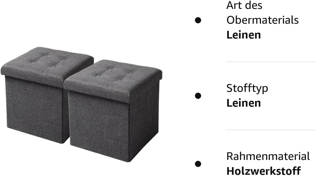 Rootz Storage Stool - Folding Bench - Ottoman - MDF & Linen - 38L Storage - Breathable Cover - 37.5cm x 38cm x 37.5cm