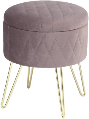 Rootz Velvet Makeup Stool - Storage Box - Padded Seat - Gold Metal Legs - 31.5cm x 31.5cm x 36cm