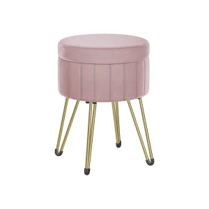 Rootz Velvet Vanity Stool - Makeup Chair - Round Seat - Comfortable Padding - 39cm x 44.4cm - Pastel Pink