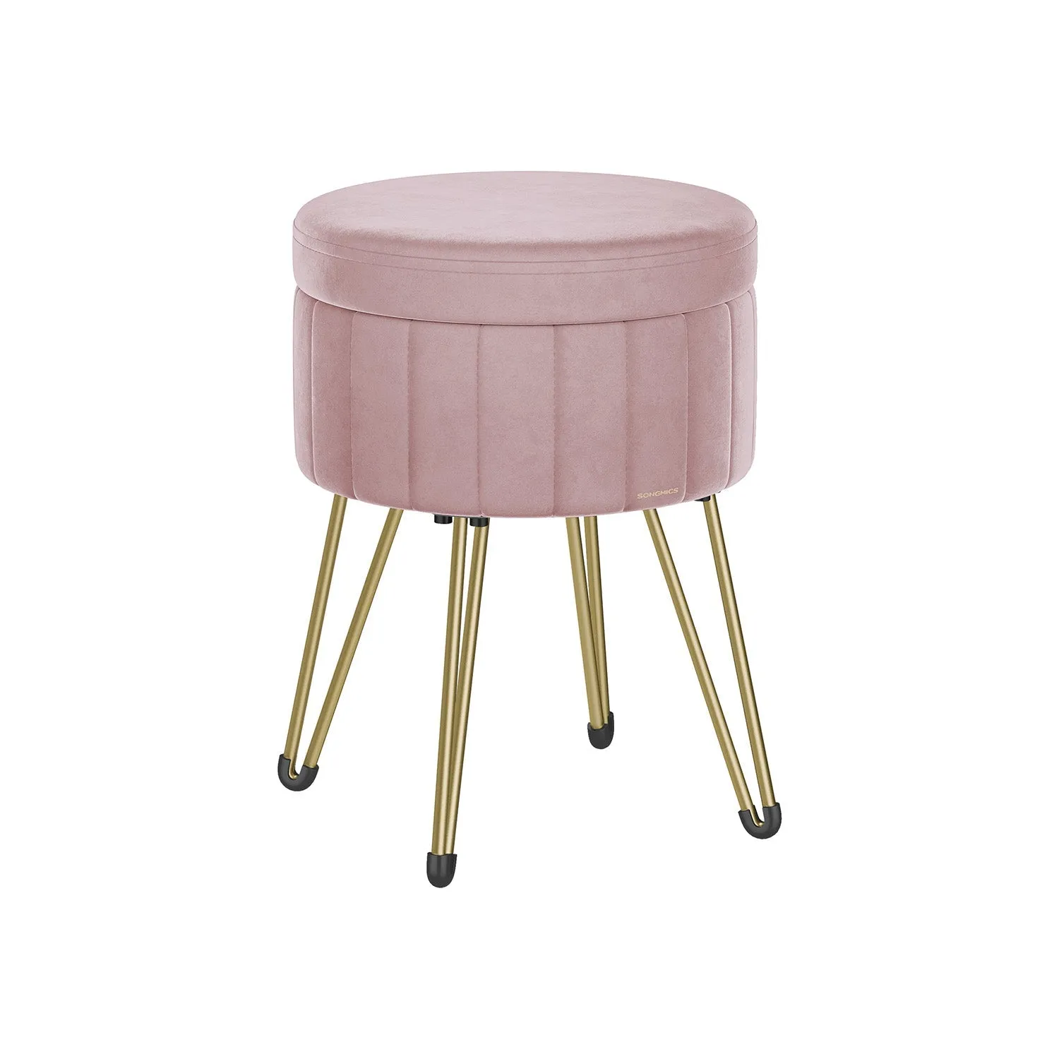Rootz Velvet Vanity Stool - Makeup Chair - Round Seat - Comfortable Padding - 39cm x 44.4cm - Pastel Pink