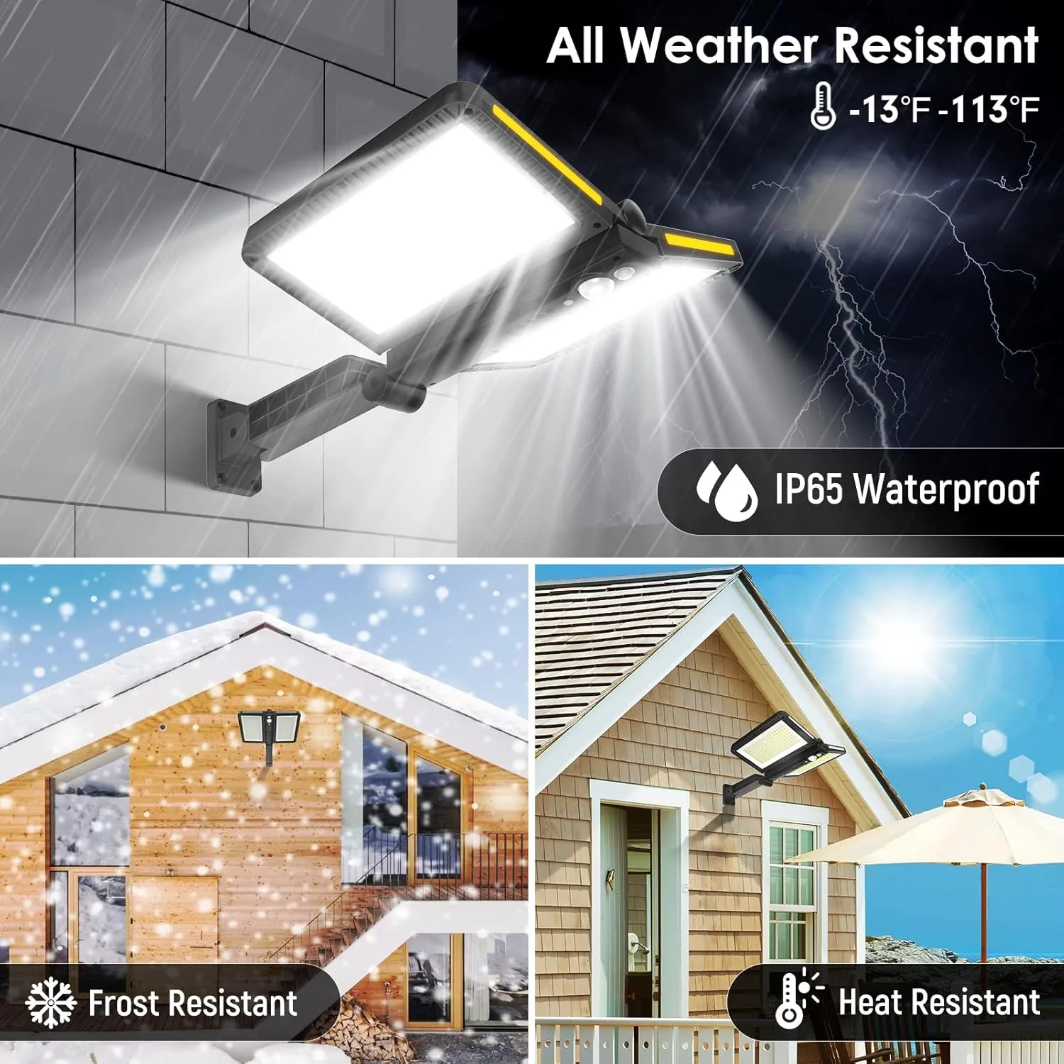 ropelux Solar Outdoor Lights, 6000LM Motion Sensor Outdoor Lights Double Solar Panels, IP65 Waterproof and 5 Modes, 218LEDs High Brightness Wider Illuminated Area Flood Lights for Garden Patio Street