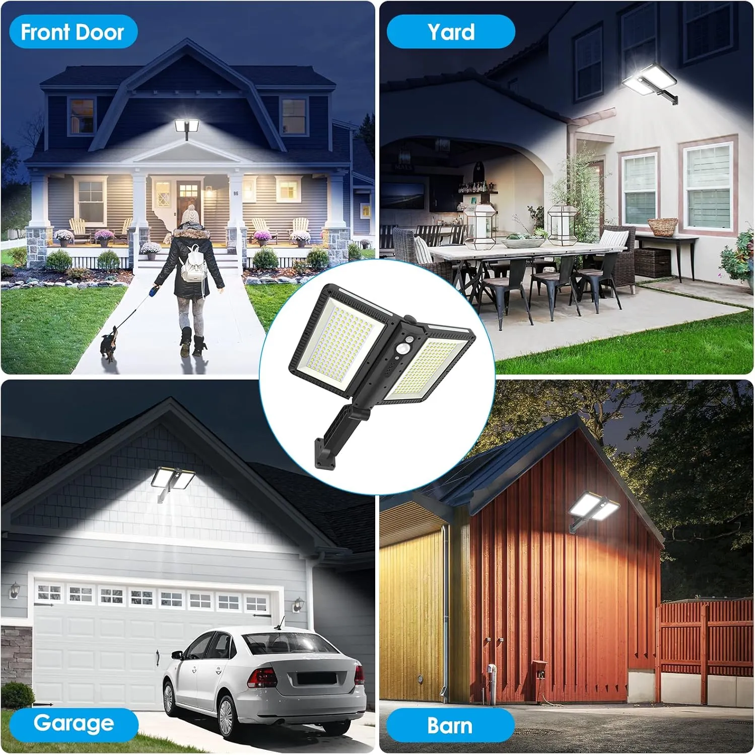 ropelux Solar Outdoor Lights, 6000LM Motion Sensor Outdoor Lights Double Solar Panels, IP65 Waterproof and 5 Modes, 218LEDs High Brightness Wider Illuminated Area Flood Lights for Garden Patio Street