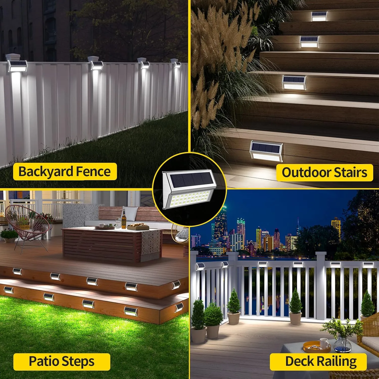 ROSHWEY Solar Lights Outdoor, 10 Pack 30 LED Fence Lights Waterproof Solar Powered Deck Post Lamps Stainless Steel Outside Step Lighting for Backyard Yard Walkway Stairs, Cool White Light