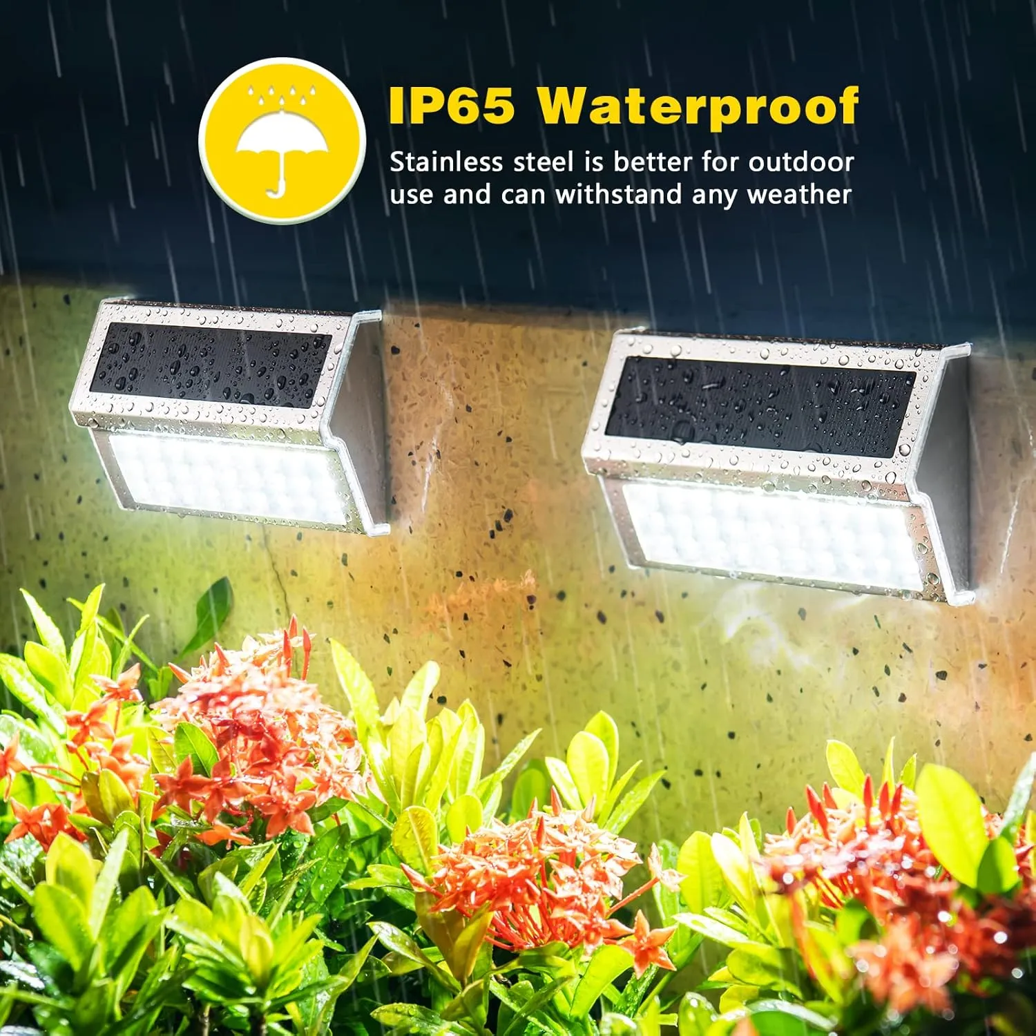ROSHWEY Solar Lights Outdoor, 10 Pack 30 LED Fence Lights Waterproof Solar Powered Deck Post Lamps Stainless Steel Outside Step Lighting for Backyard Yard Walkway Stairs, Cool White Light
