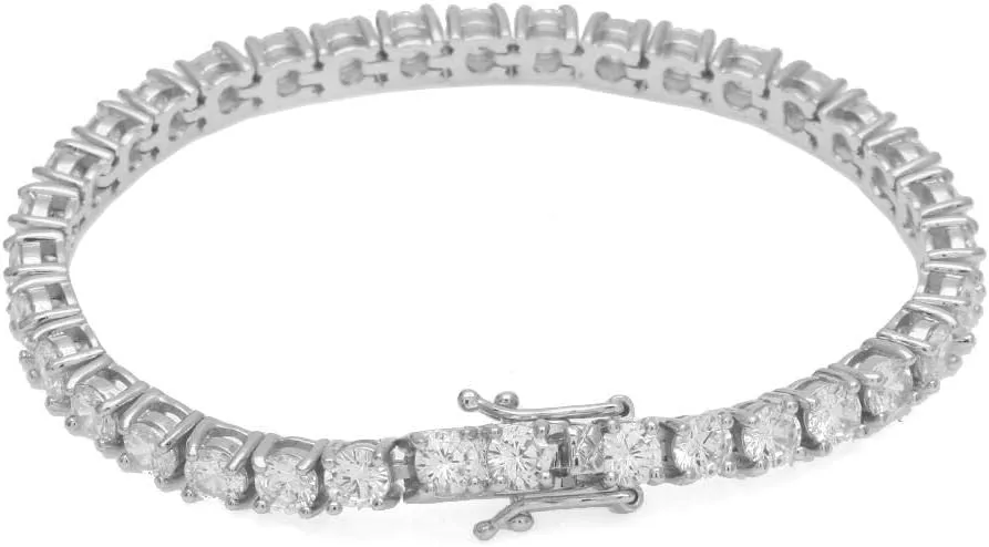 Round Cut Tennis Bracelet 5mm Zirconia Triple Lock Hiphop Jewelry 1 Row Cubic Luxury Crystal CZ Men Fashion Charm Bracelets (Silver Color-7inch)