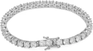 Round Cut Tennis Bracelet 5mm Zirconia Triple Lock Hiphop Jewelry 1 Row Cubic Luxury Crystal CZ Men Fashion Charm Bracelets (Silver Color-7inch)