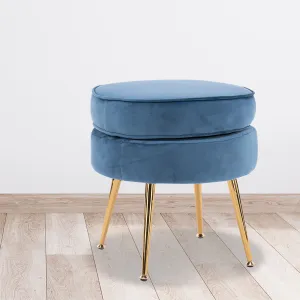 Round Velvet Foot Stool Ottoman - Blue