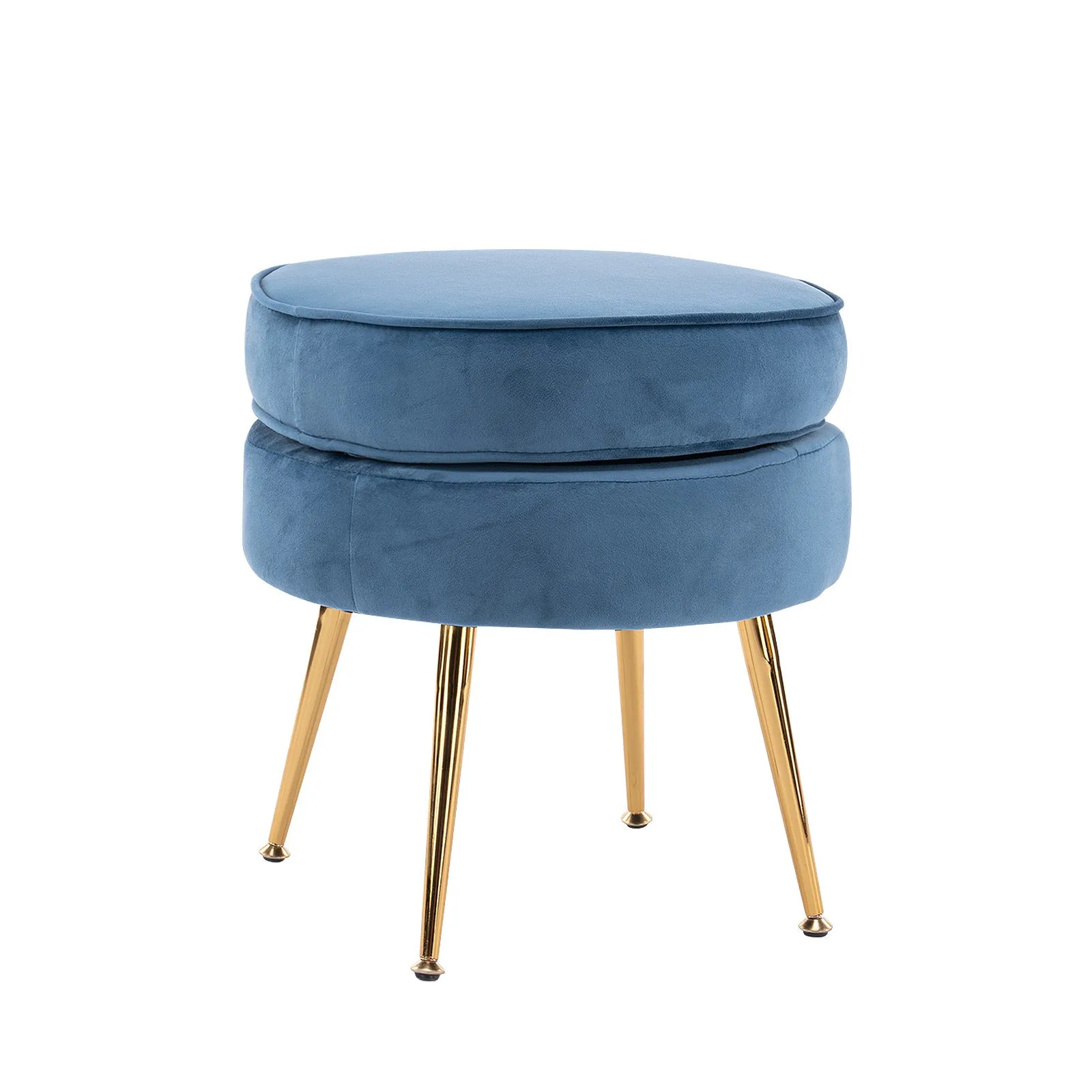 Round Velvet Foot Stool Ottoman - Blue