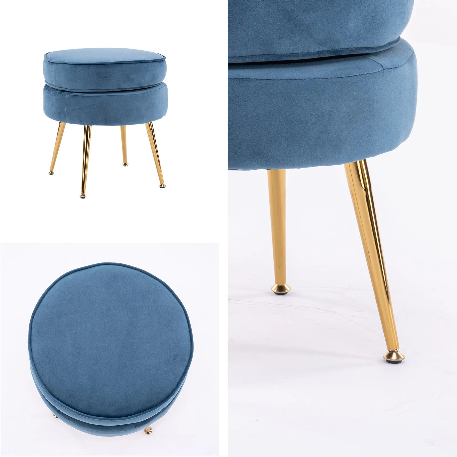 Round Velvet Foot Stool Ottoman - Blue