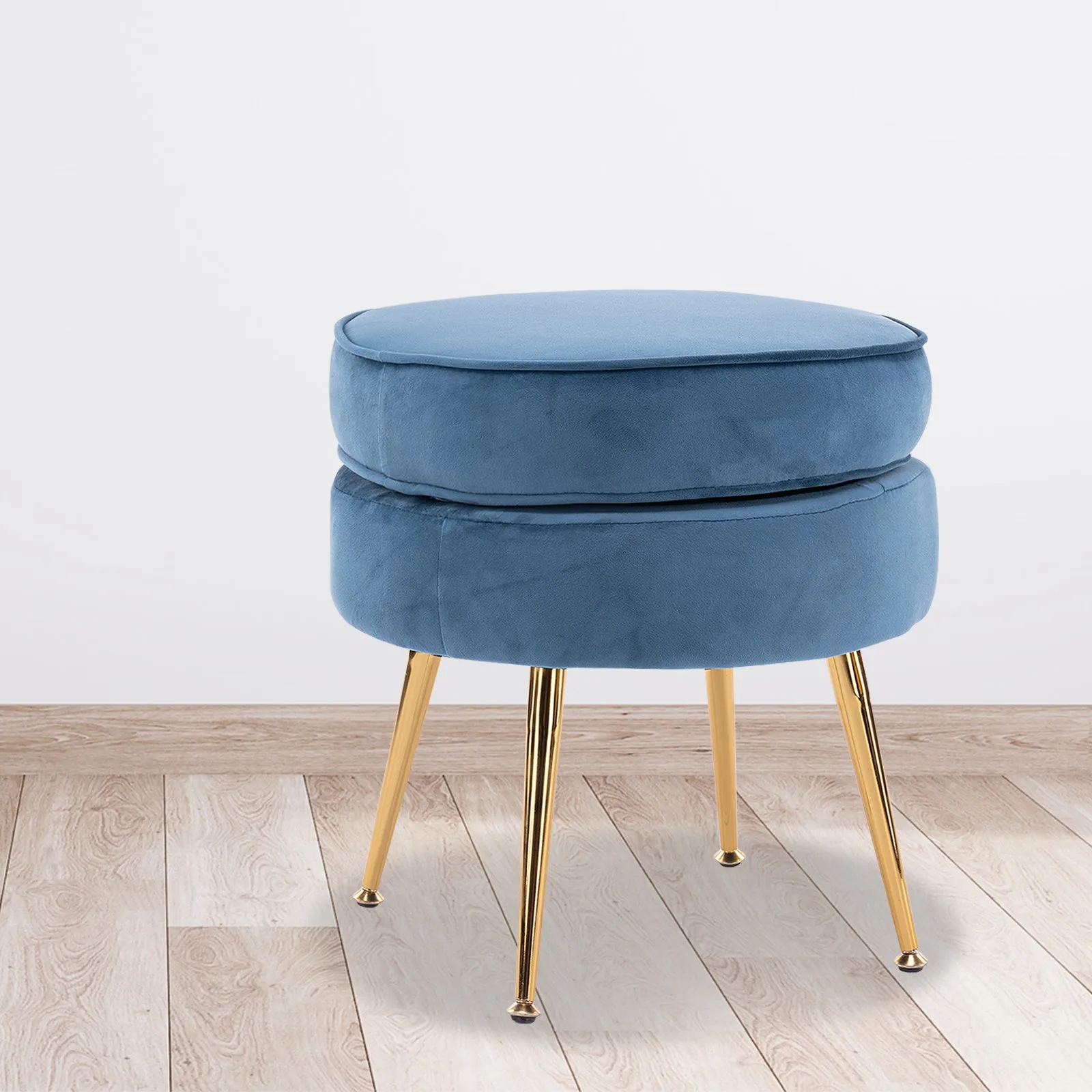 Round Velvet Foot Stool Ottoman - Blue