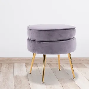 Round Velvet Foot Stool Ottoman - Grey