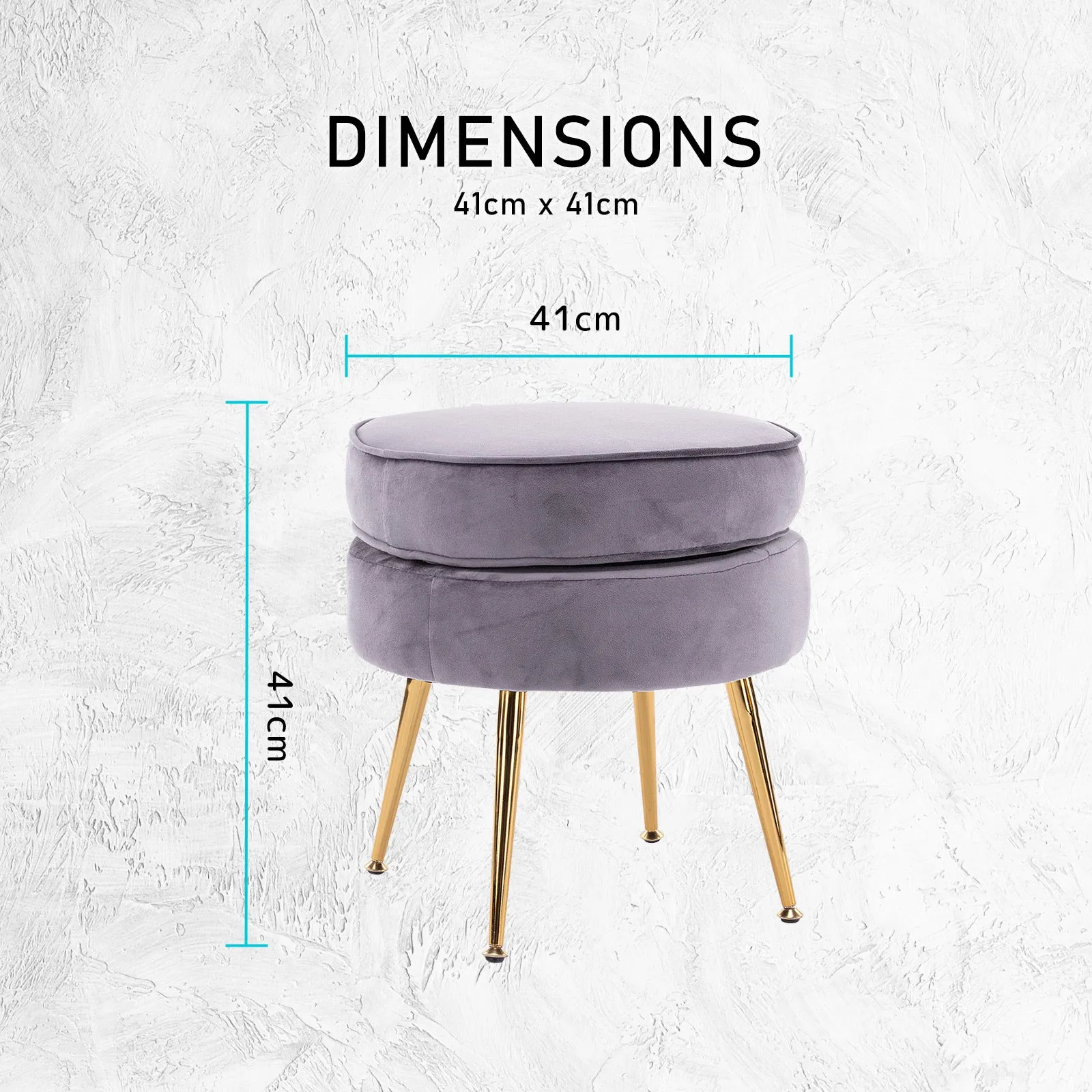 Round Velvet Foot Stool Ottoman - Grey
