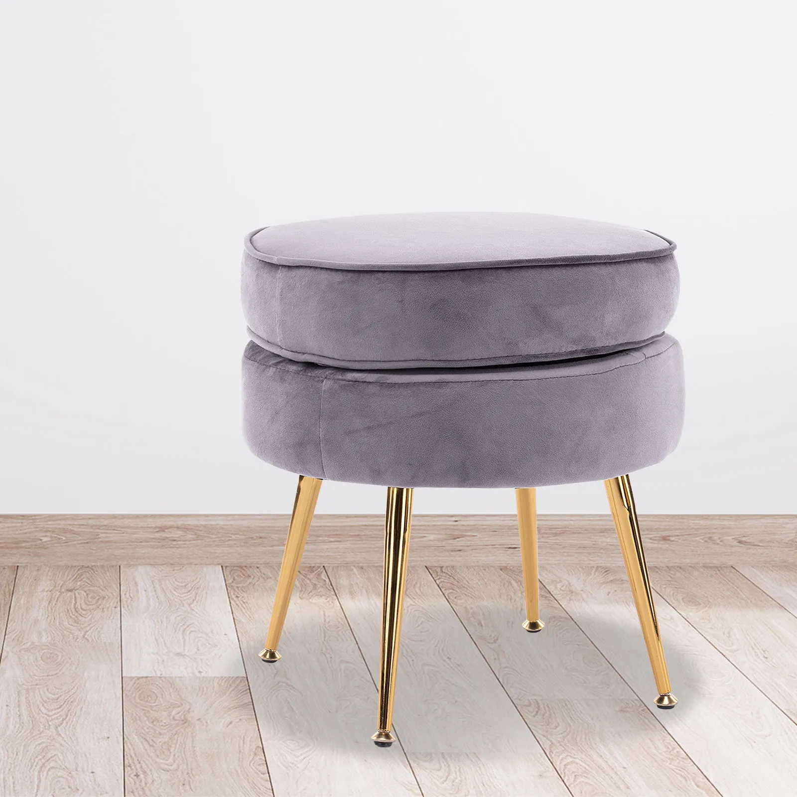 Round Velvet Foot Stool Ottoman - Grey
