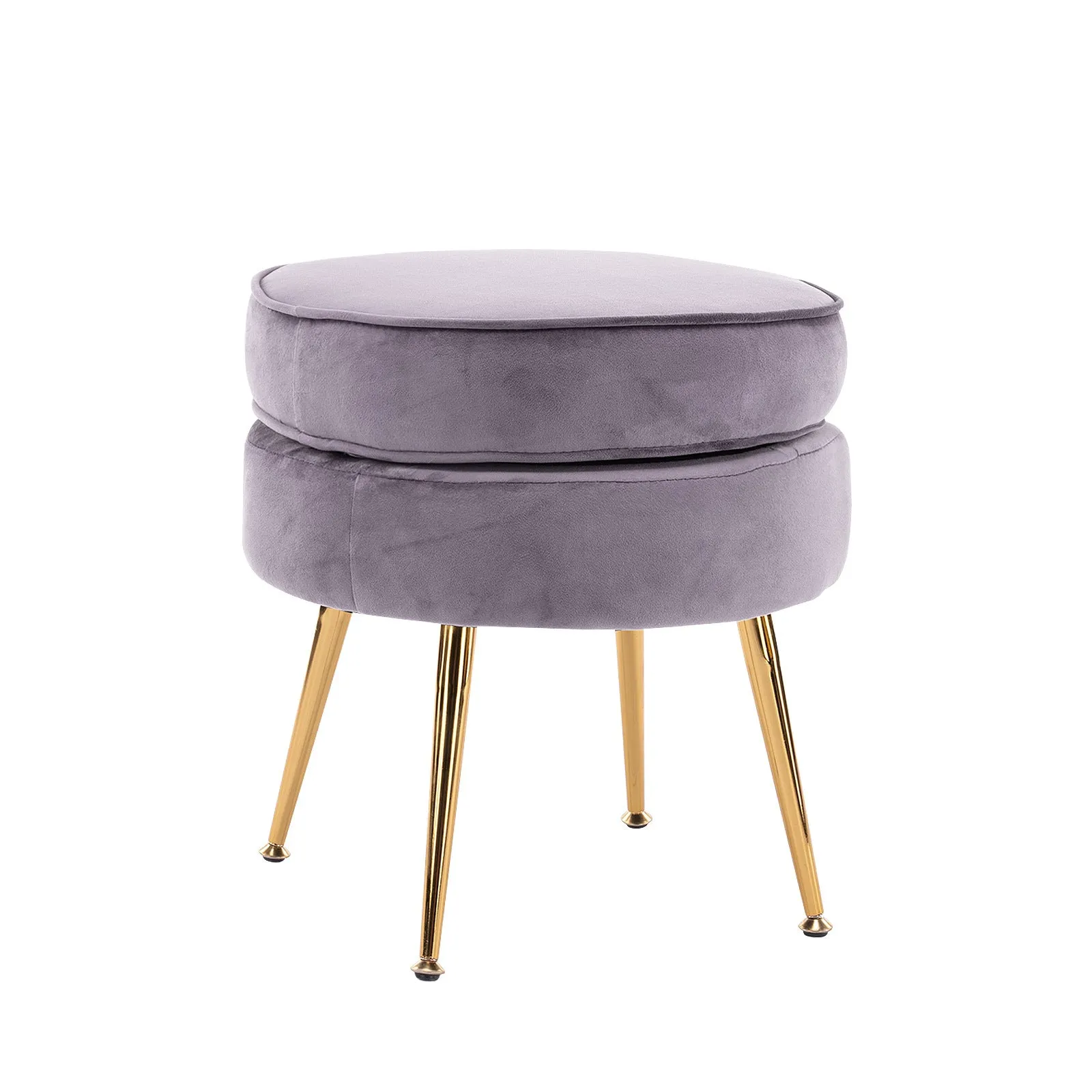 Round Velvet Foot Stool Ottoman - Grey