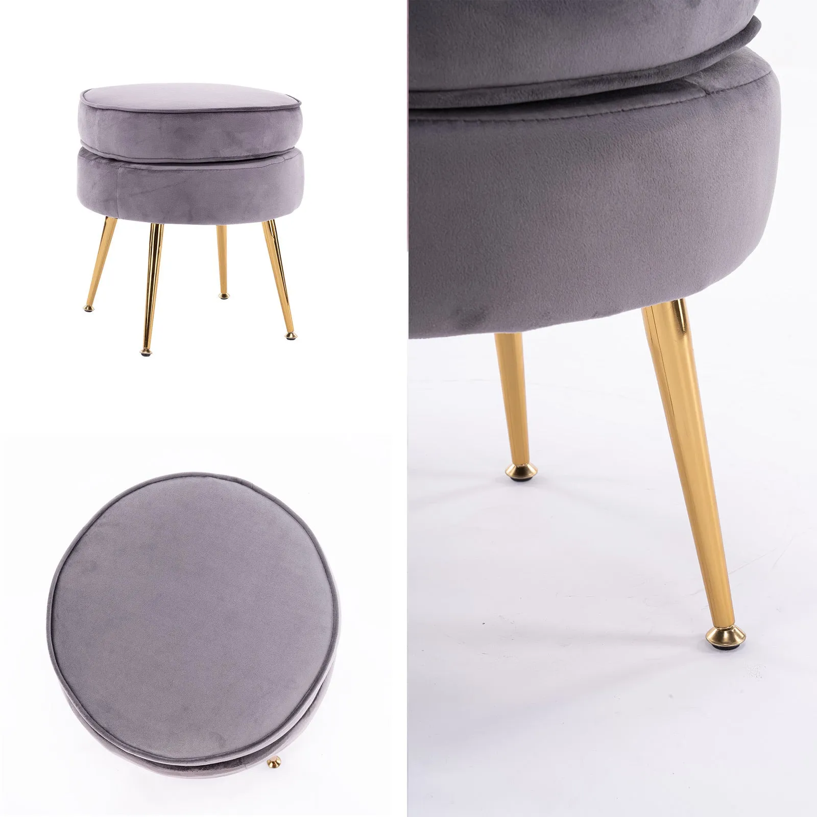 Round Velvet Foot Stool Ottoman - Grey