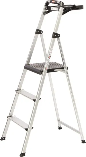 Rubbermaid 3-Step Ladder, Aluminum Lightweight Folding Step Ladder with Project Tray, Silver, Tested to US Safety Standards, No Assembly Required