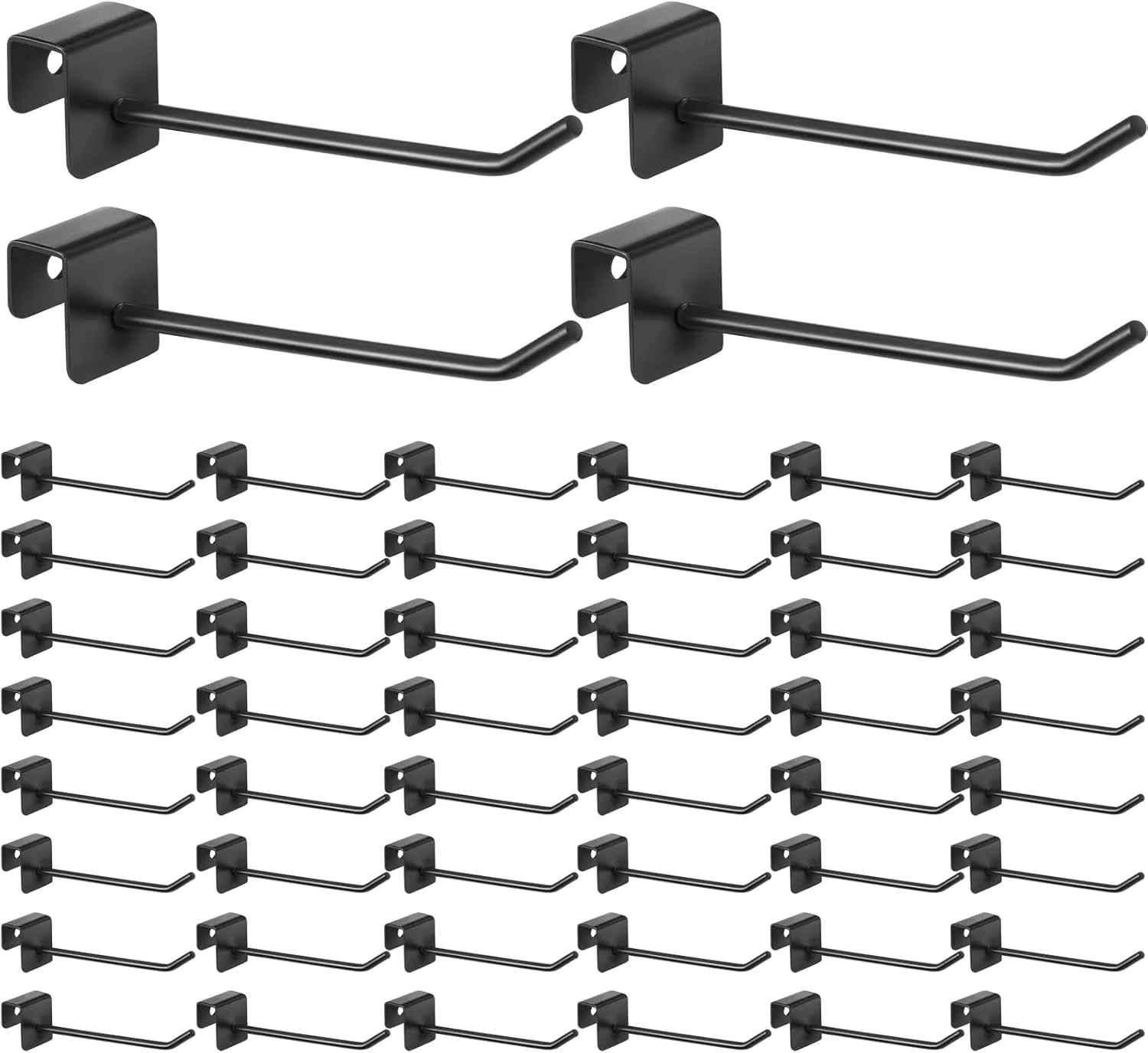 Sadnyy 48 Pcs Slatwall Hooks Accessories 4 Inch Metal Panel Square Tube Peg Heavy Duty Display Hooks for Hanging Scarf Hat Key Jewelry(Black)