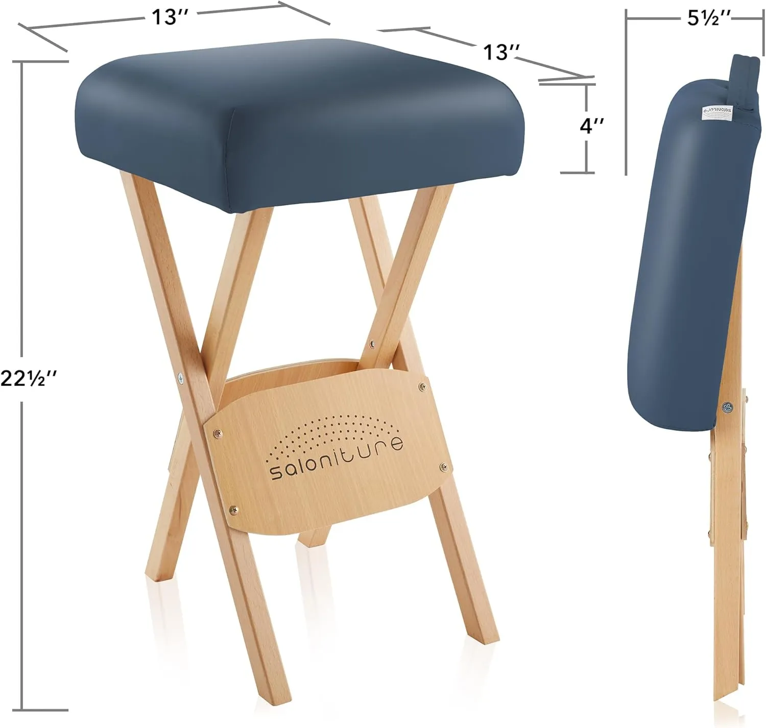 Saloniture Wood Folding Massage Stool with Carrying Case, Blue